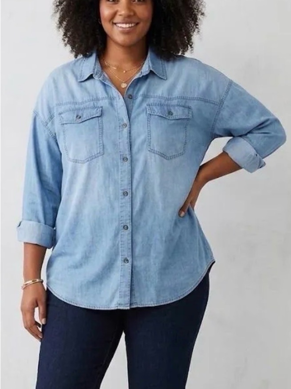 sofia by sofia vergara Light Blue Denim Button-Down Shirt